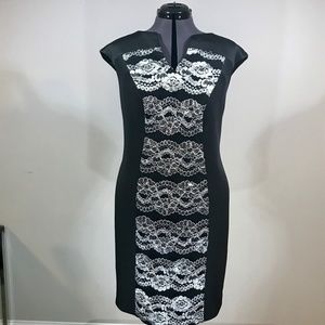 EUC Women's Black & Cream Lace Sheath Dress